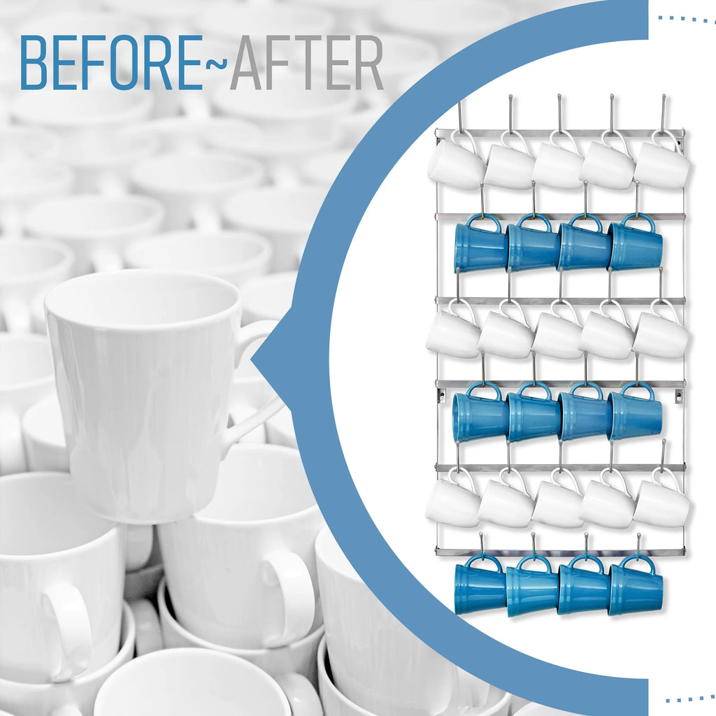 Mug Rack for Wall - Large Rustic Coffee Mug Holder Wall Mount with 27 Hooks, Coffee Cup Display Rack, 6-Tier Metal Mug Organizer for Home, Kitchen & Bar, Coffee Station, Dining Room