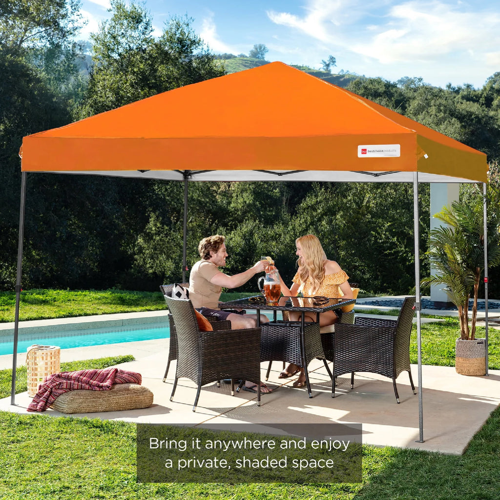 10X10Ft Easy Setup Pop up Canopy W/ 1-Button Setup, Wheeled Case, 4 Weight Bags - Orange