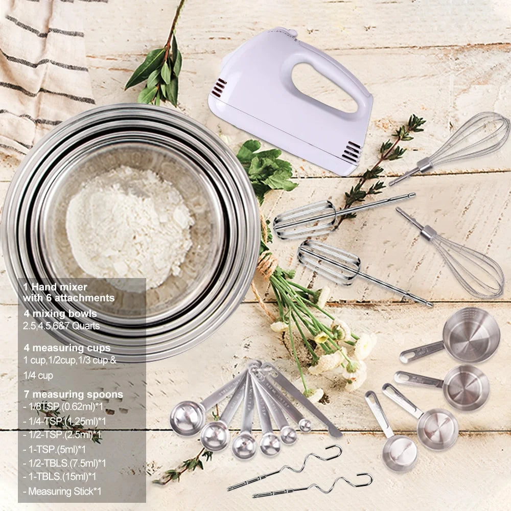  5-Speeds Electric Hand Mixer Bowls Set