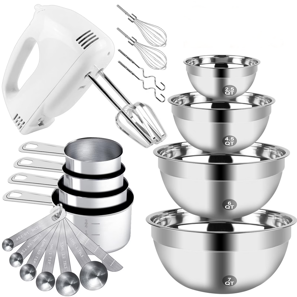  5-Speeds Electric Hand Mixer Bowls Set