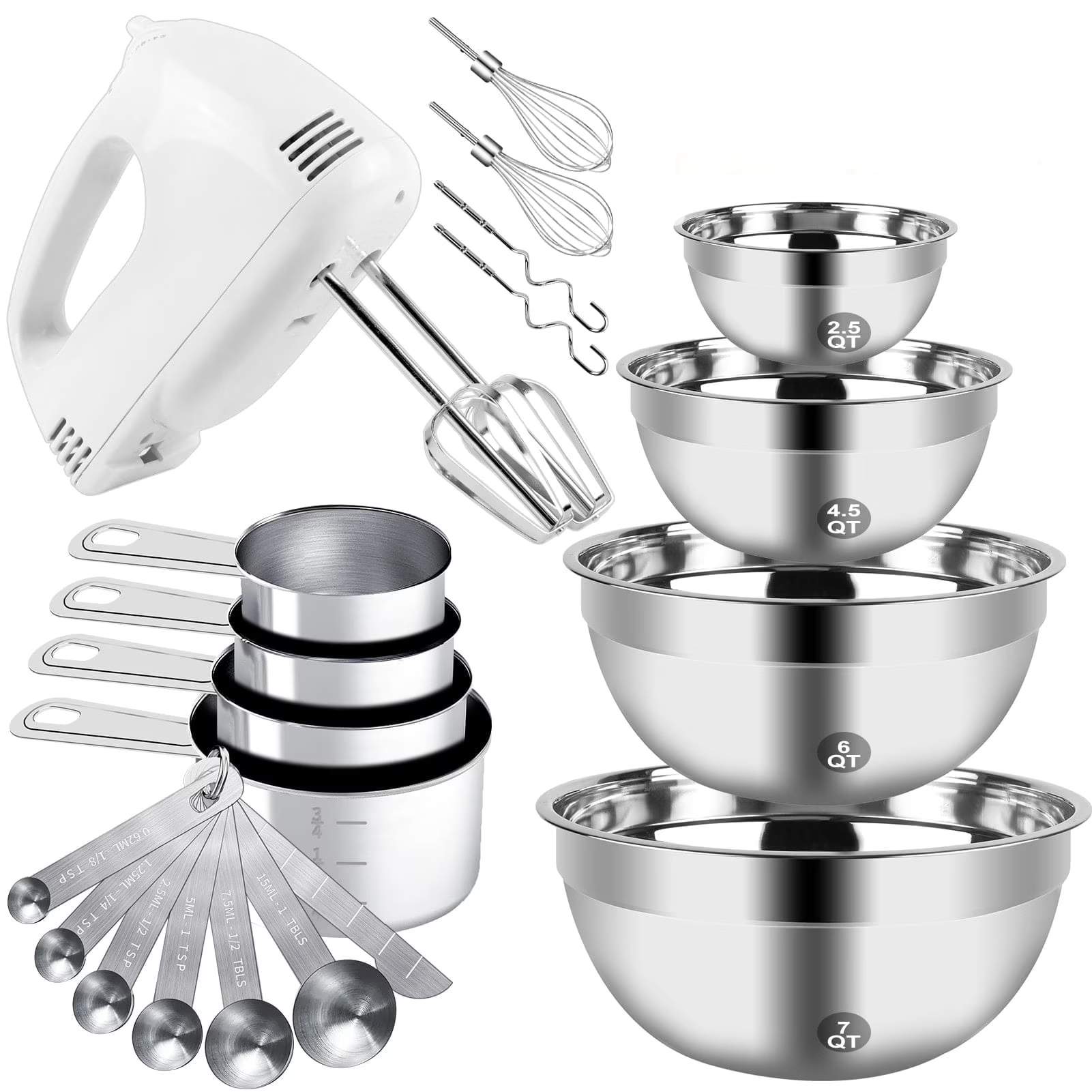  5-Speeds Electric Hand Mixer Bowls Set