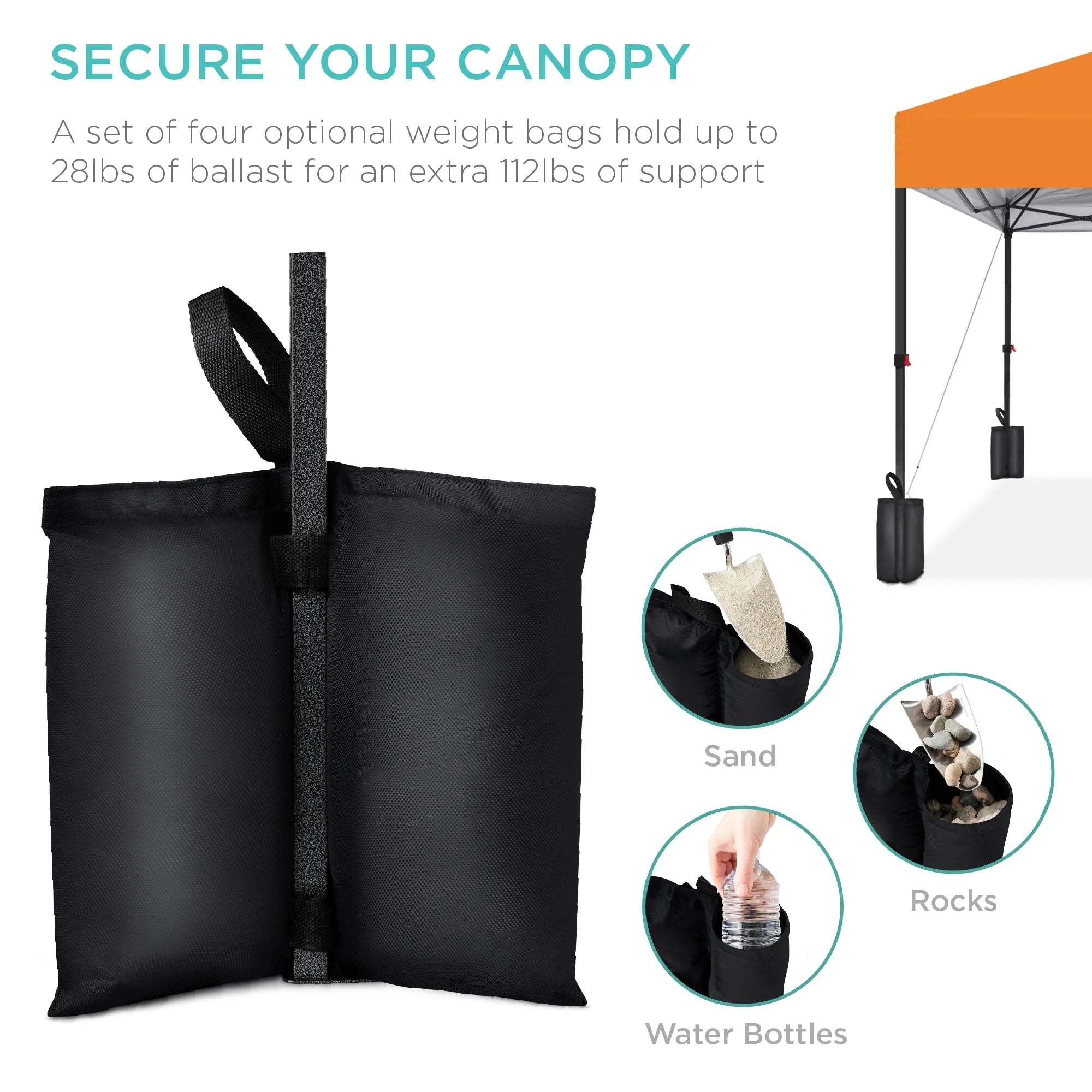 10X10Ft Easy Setup Pop up Canopy W/ 1-Button Setup, Wheeled Case, 4 Weight Bags - Orange