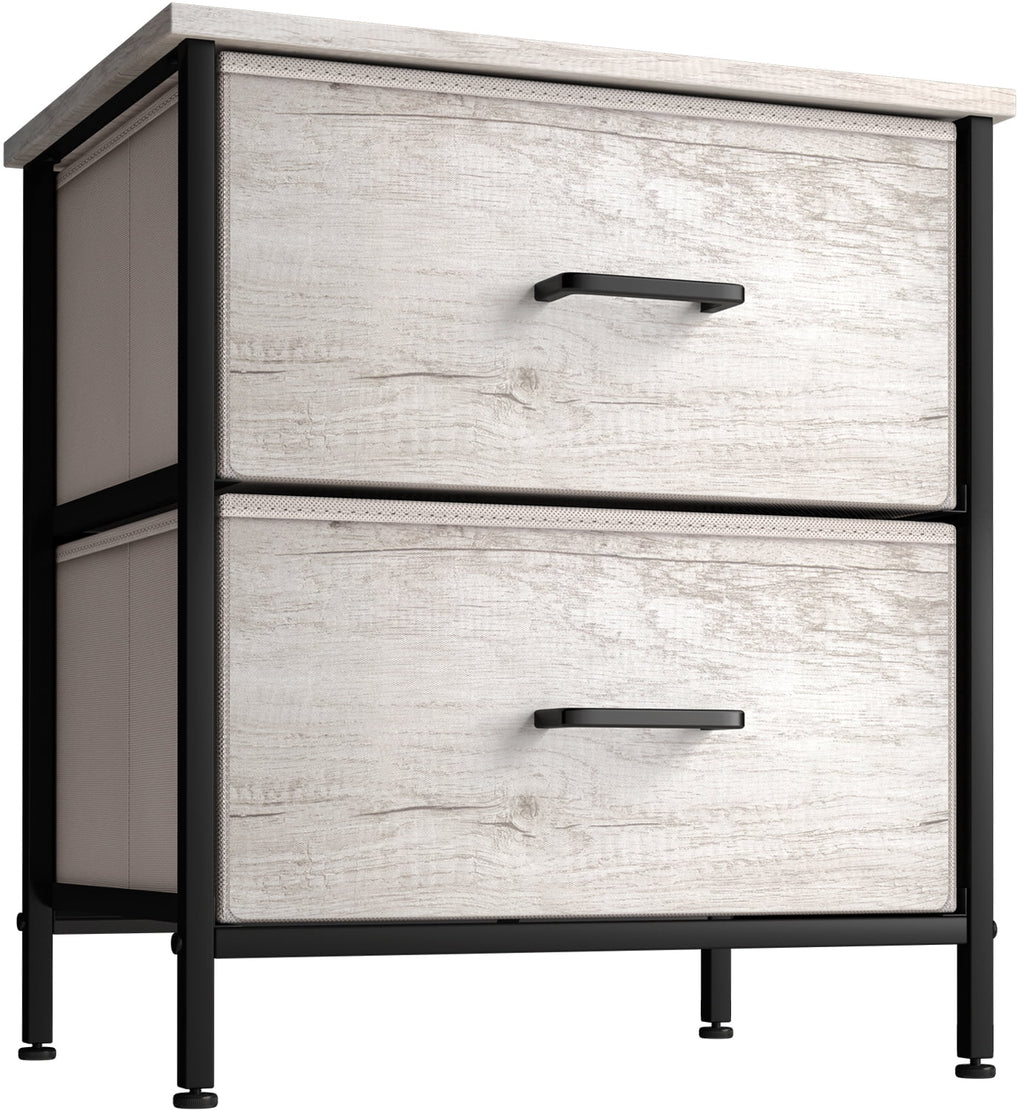 Nightstand Dresser with 2 Faux Wood Drawers - Bedside Table Chest with Storage - Bedroom, Living -Room, Closet & Dorm Furniture -Lamp Stand - Steel Frame, Wood Top, Easy Pull Fabric Bins