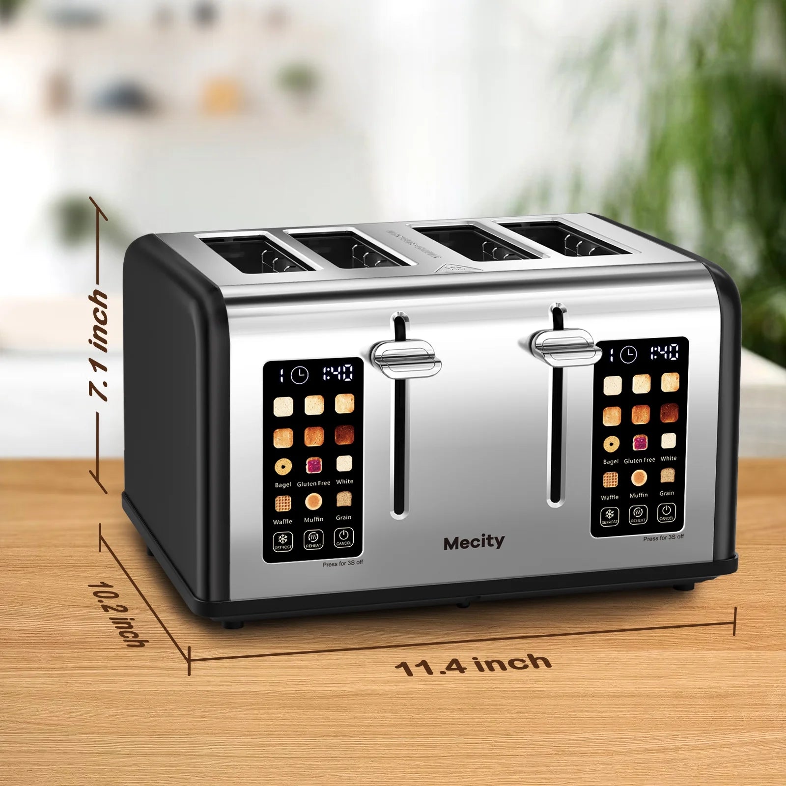 Touchscreen 4-Slice Electric Toaster, Stainless Steel, Matte Black