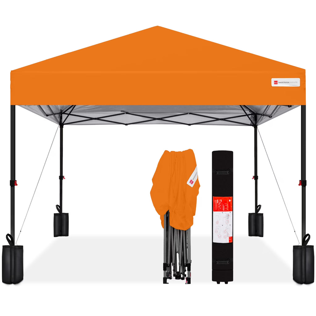 10X10Ft Easy Setup Pop up Canopy W/ 1-Button Setup, Wheeled Case, 4 Weight Bags - Orange