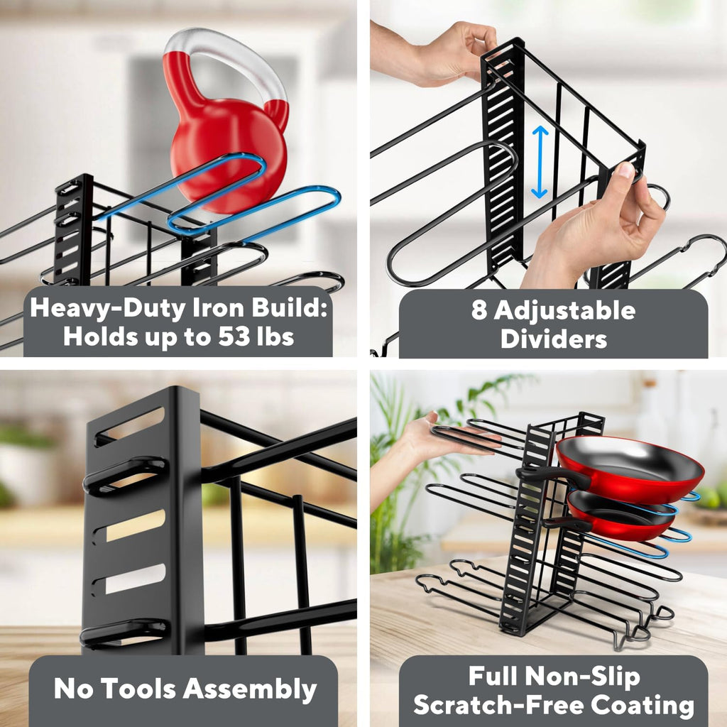 8 Adjustable Pan Organizer Rack for Cabinet 