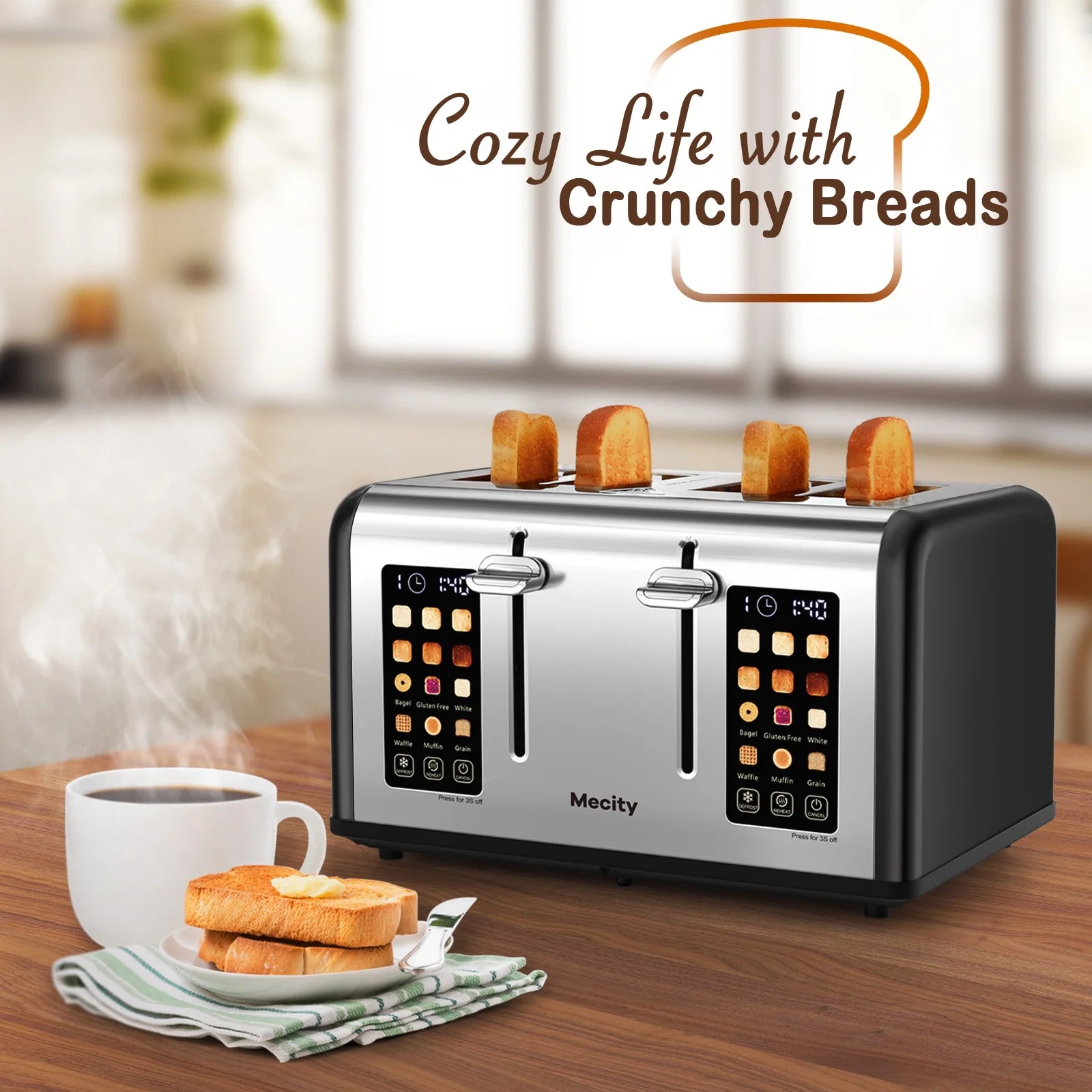 Touchscreen 4-Slice Electric Toaster, Stainless Steel, Matte Black