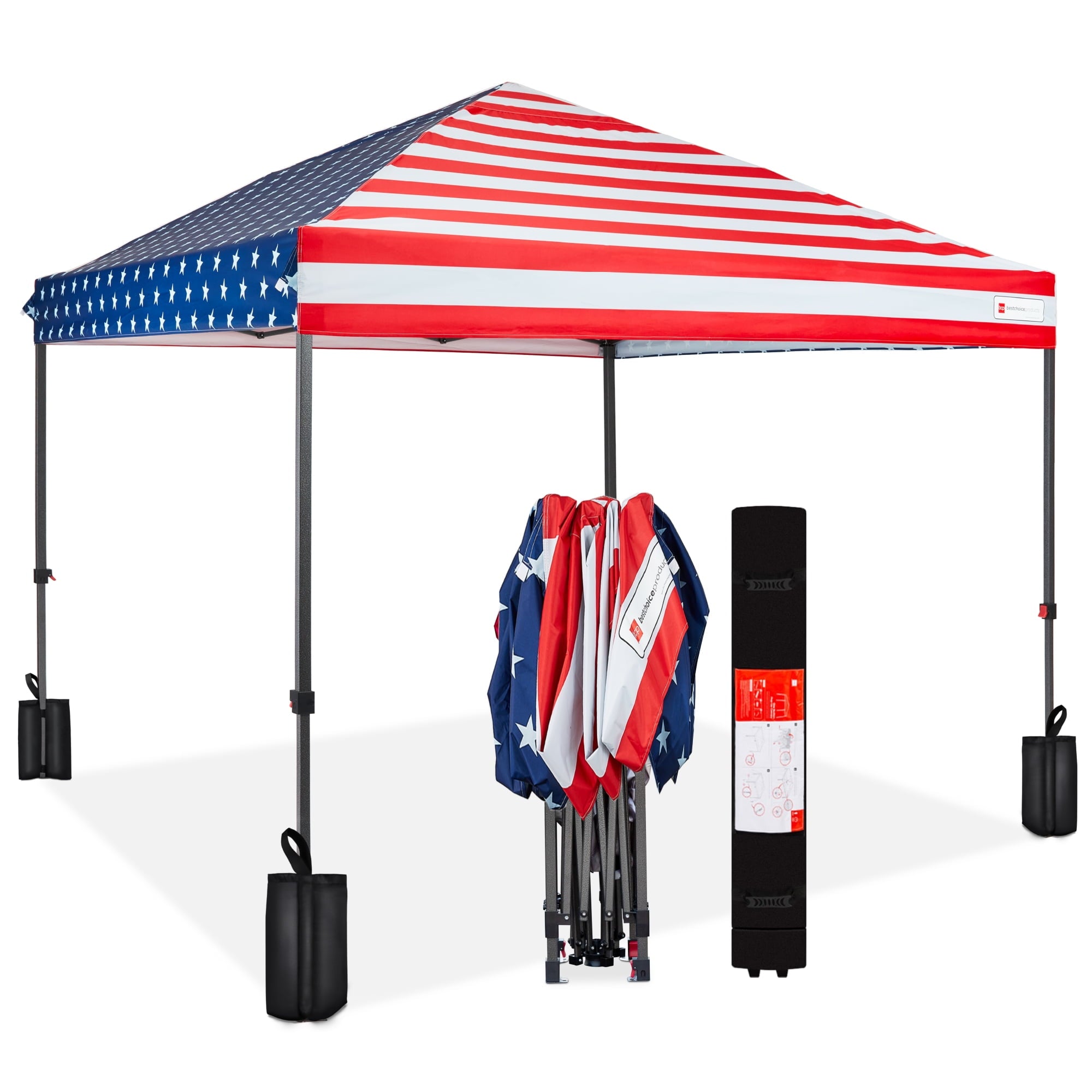 10X10Ft Easy Setup Pop up Canopy W/ 1-Button Setup, Wheeled Case, 4 Weight Bags - Orange