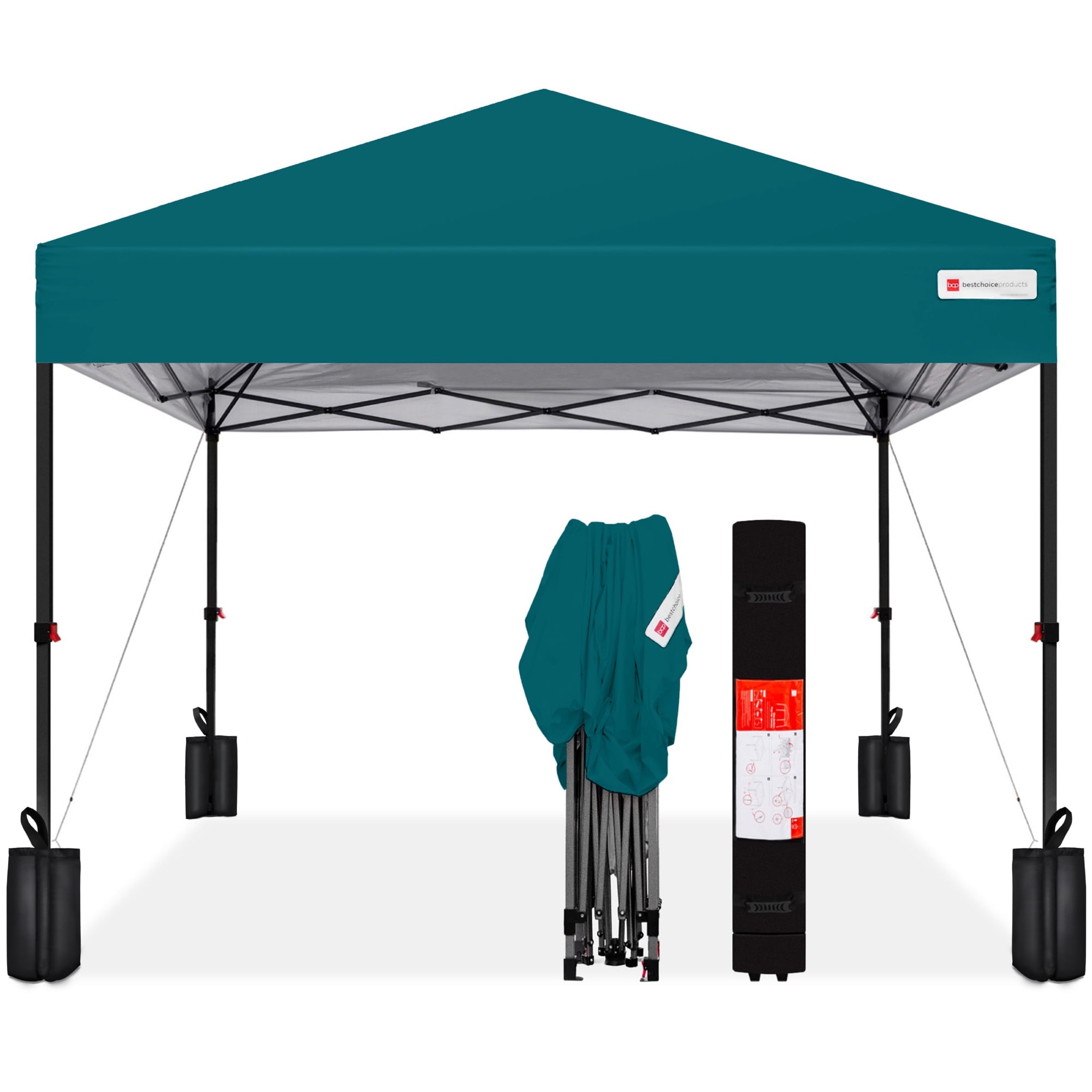 10X10Ft Easy Setup Pop up Canopy W/ 1-Button Setup, Wheeled Case, 4 Weight Bags - Orange