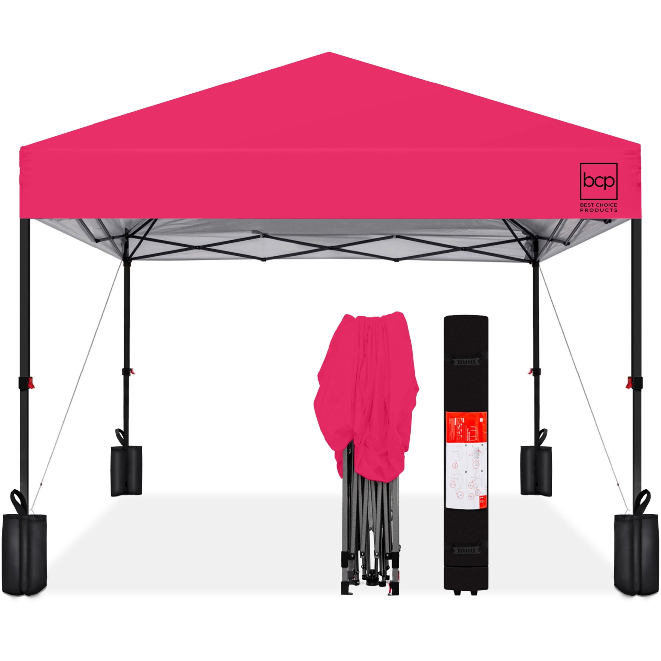 10X10Ft Easy Setup Pop up Canopy W/ 1-Button Setup, Wheeled Case, 4 Weight Bags - Orange