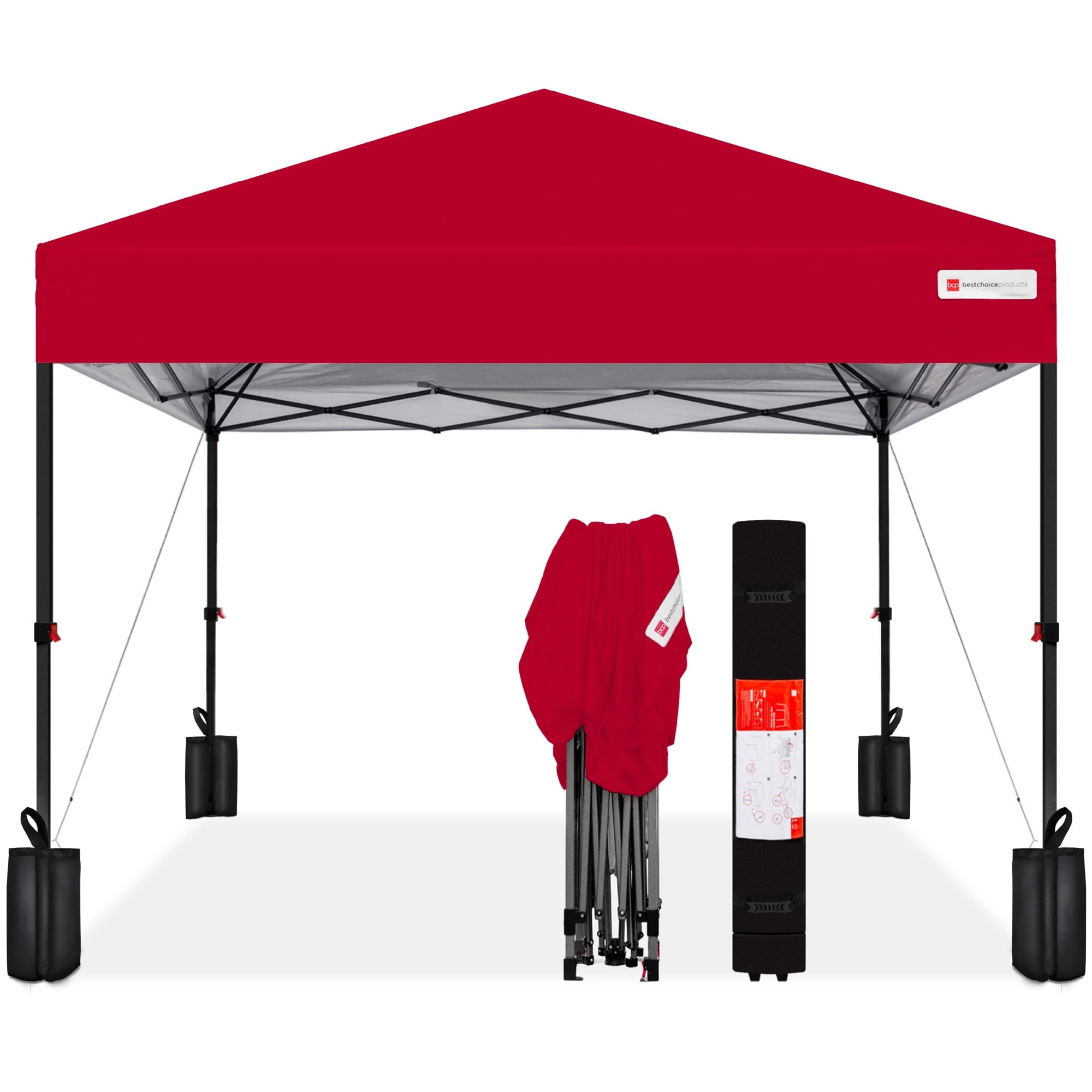 10X10Ft Easy Setup Pop up Canopy W/ 1-Button Setup, Wheeled Case, 4 Weight Bags - Orange
