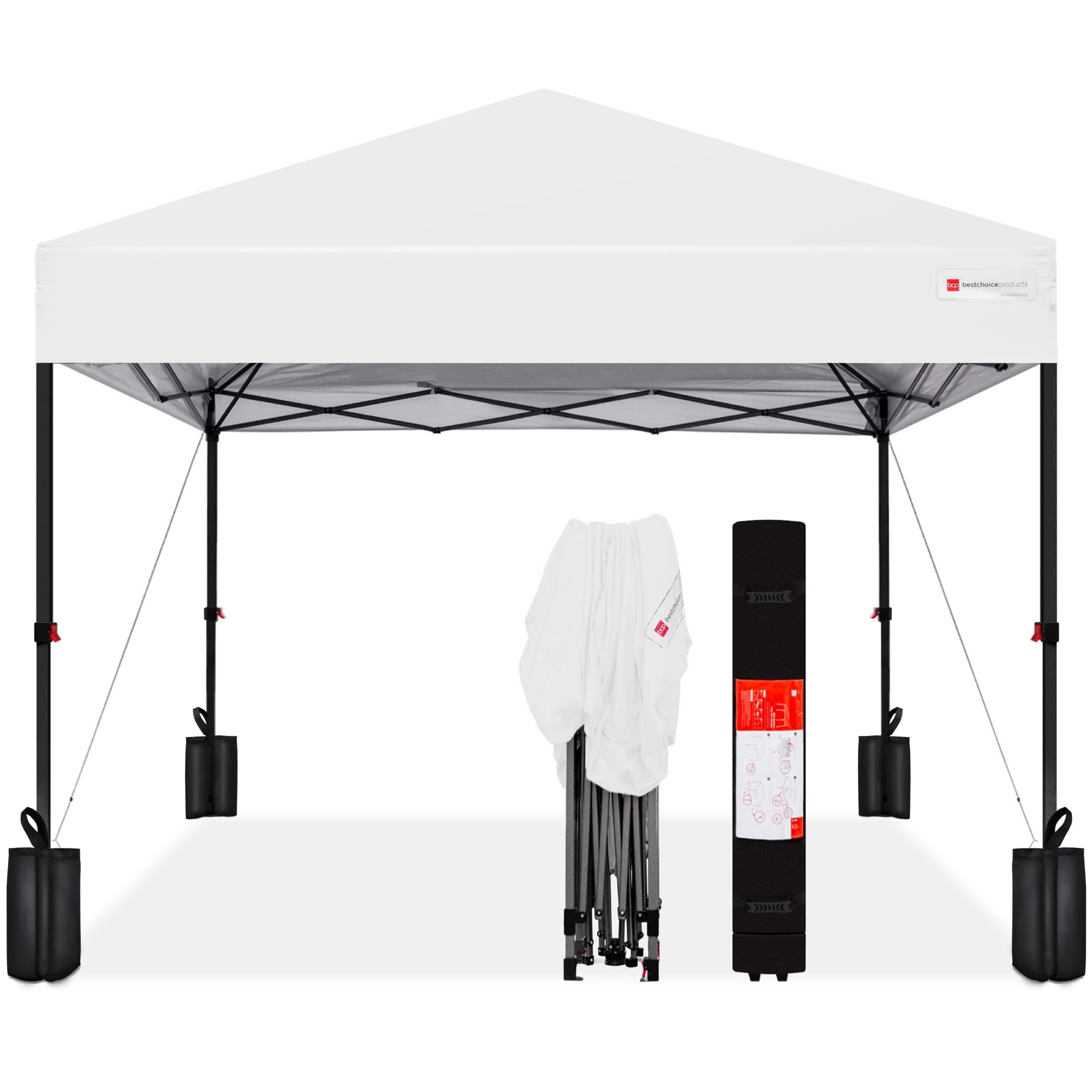 10X10Ft Easy Setup Pop up Canopy W/ 1-Button Setup, Wheeled Case, 4 Weight Bags - Orange