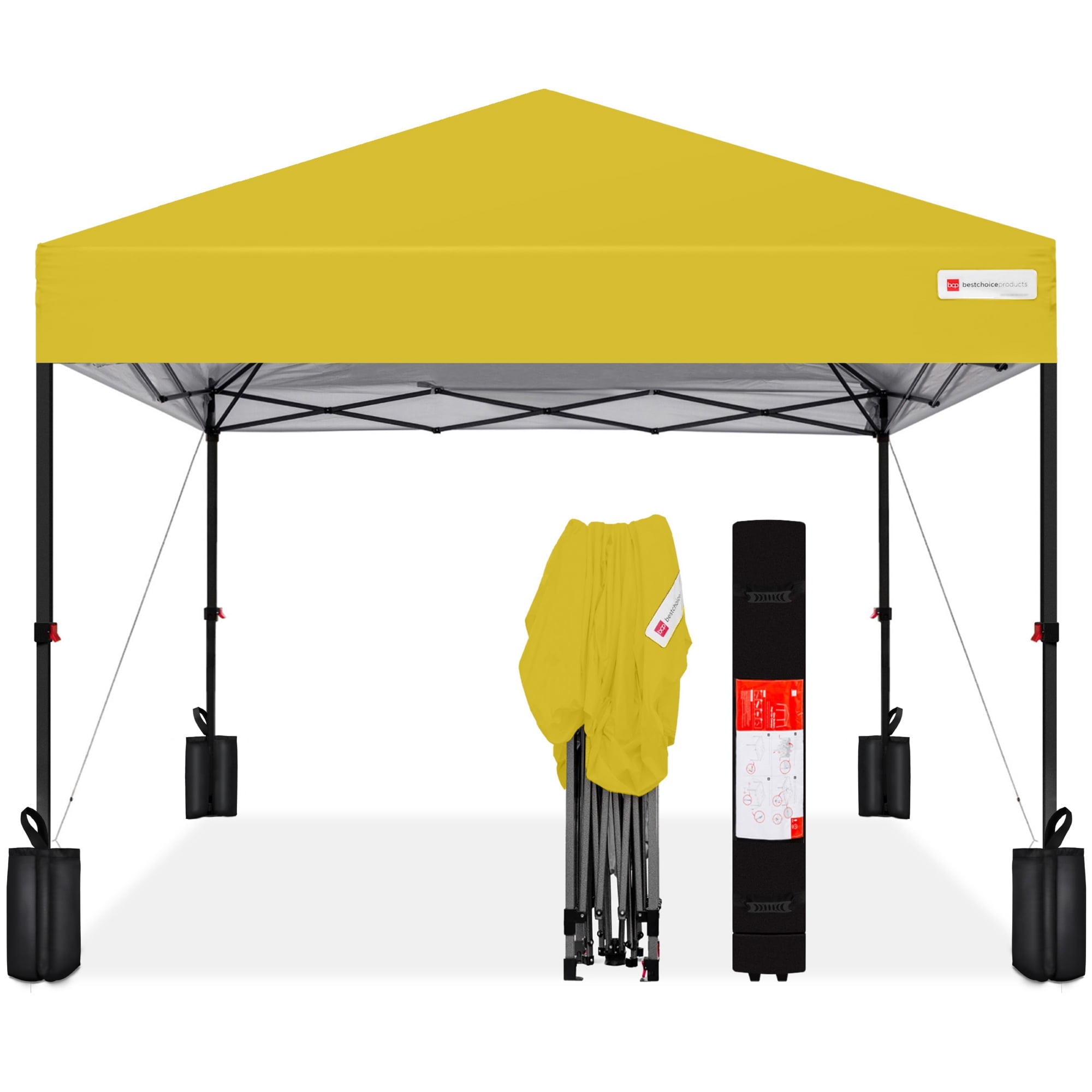 10X10Ft Easy Setup Pop up Canopy W/ 1-Button Setup, Wheeled Case, 4 Weight Bags - Orange