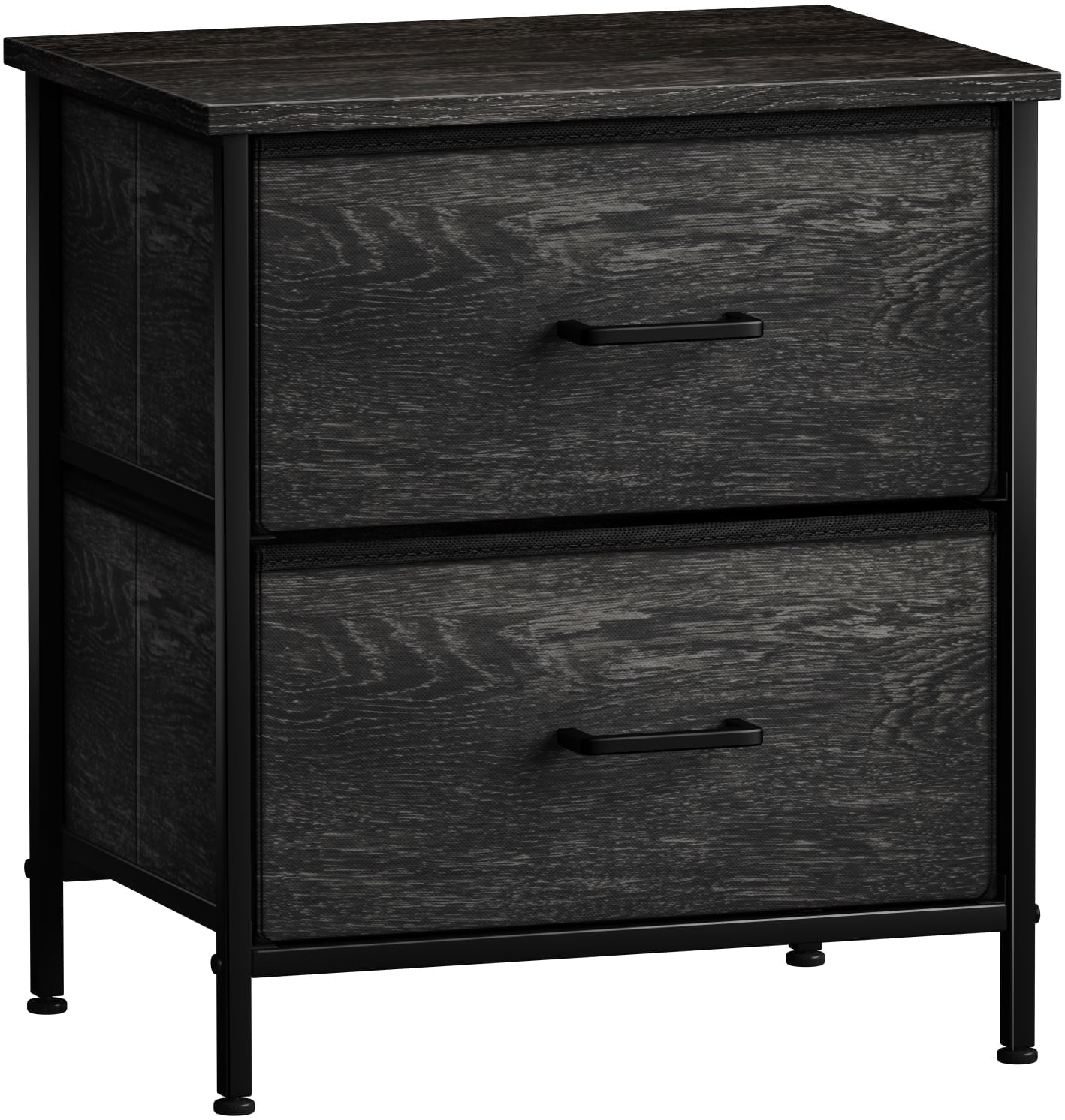 Nightstand Dresser with 2 Faux Wood Drawers - Bedside Table Chest with Storage - Bedroom, Living -Room, Closet & Dorm Furniture -Lamp Stand - Steel Frame, Wood Top, Easy Pull Fabric Bins
