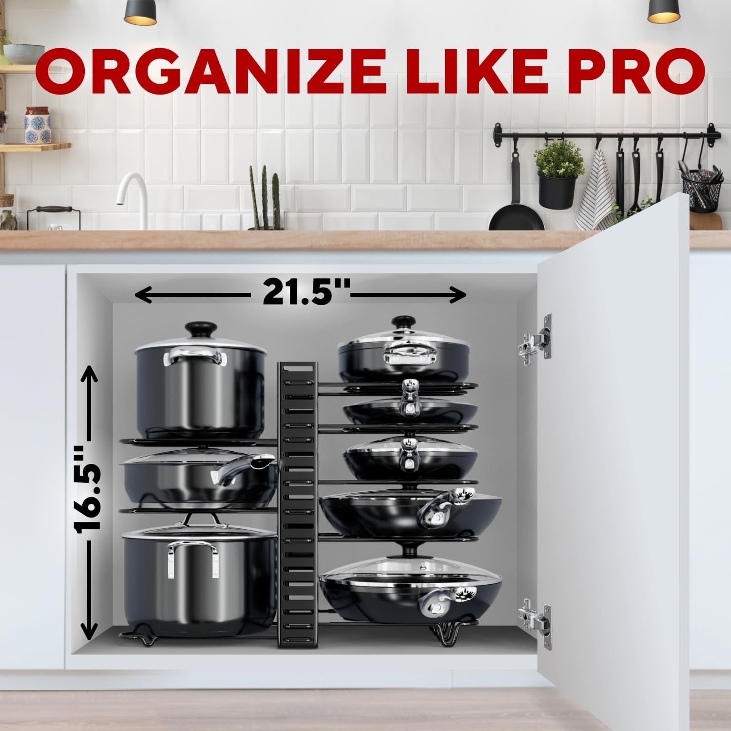8 Adjustable Pan Organizer Rack for Cabinet 