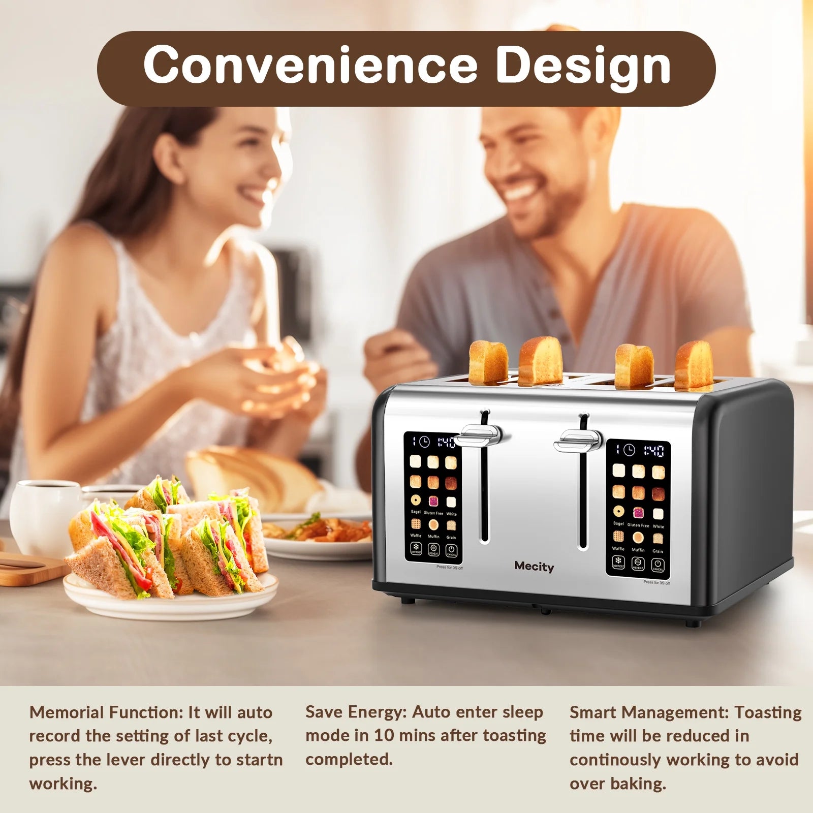 Touchscreen 4-Slice Electric Toaster, Stainless Steel, Matte Black