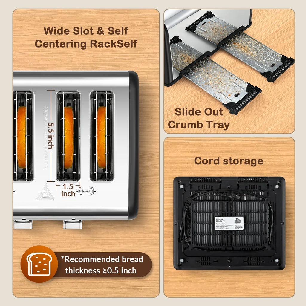 Touchscreen 4-Slice Electric Toaster, Stainless Steel, Matte Black