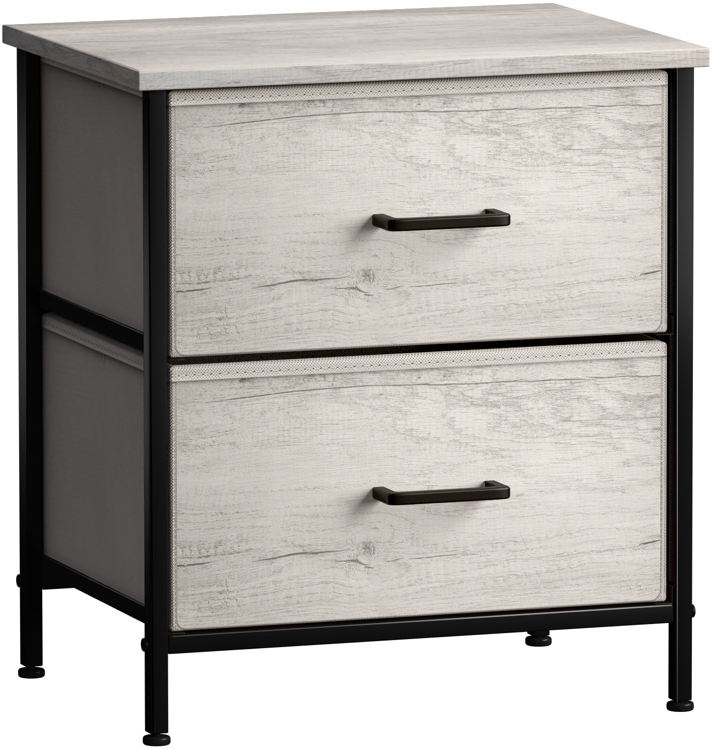 Nightstand Dresser with 2 Faux Wood Drawers - Bedside Table Chest with Storage - Bedroom, Living -Room, Closet & Dorm Furniture -Lamp Stand - Steel Frame, Wood Top, Easy Pull Fabric Bins
