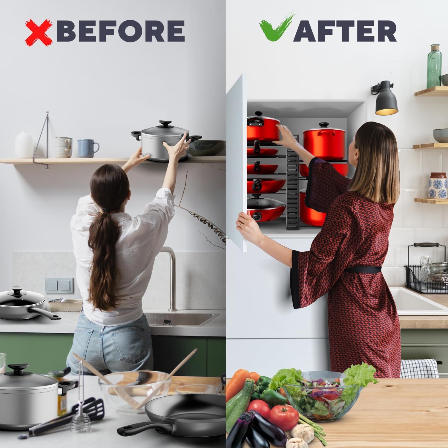 8 Adjustable Pan Organizer Rack for Cabinet 