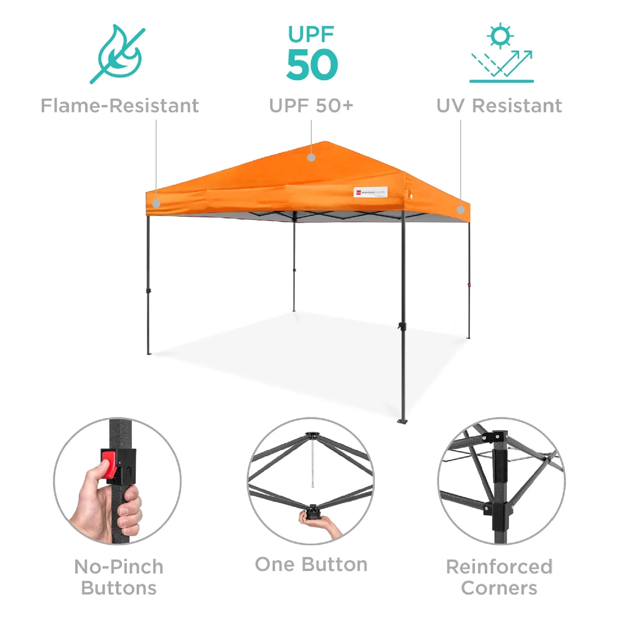 10X10Ft Easy Setup Pop up Canopy W/ 1-Button Setup, Wheeled Case, 4 Weight Bags - Orange